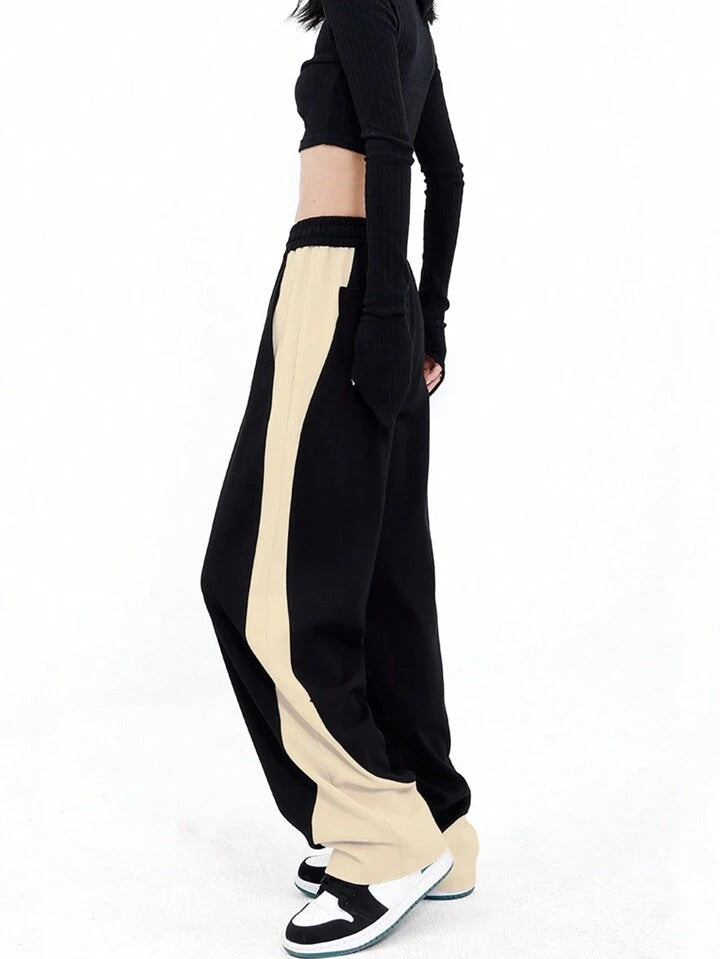 Beige Black flare pants