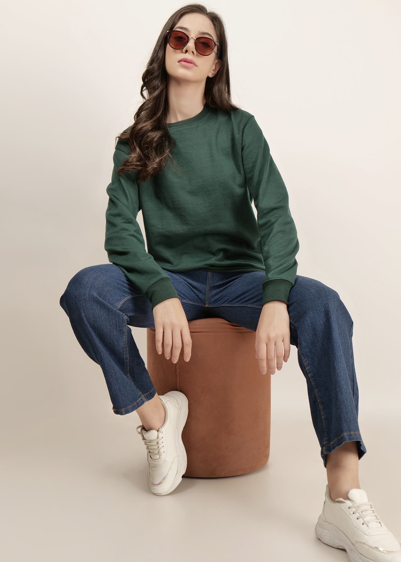 Bottle Green women's Round Neck sweatshirt | pullover for women