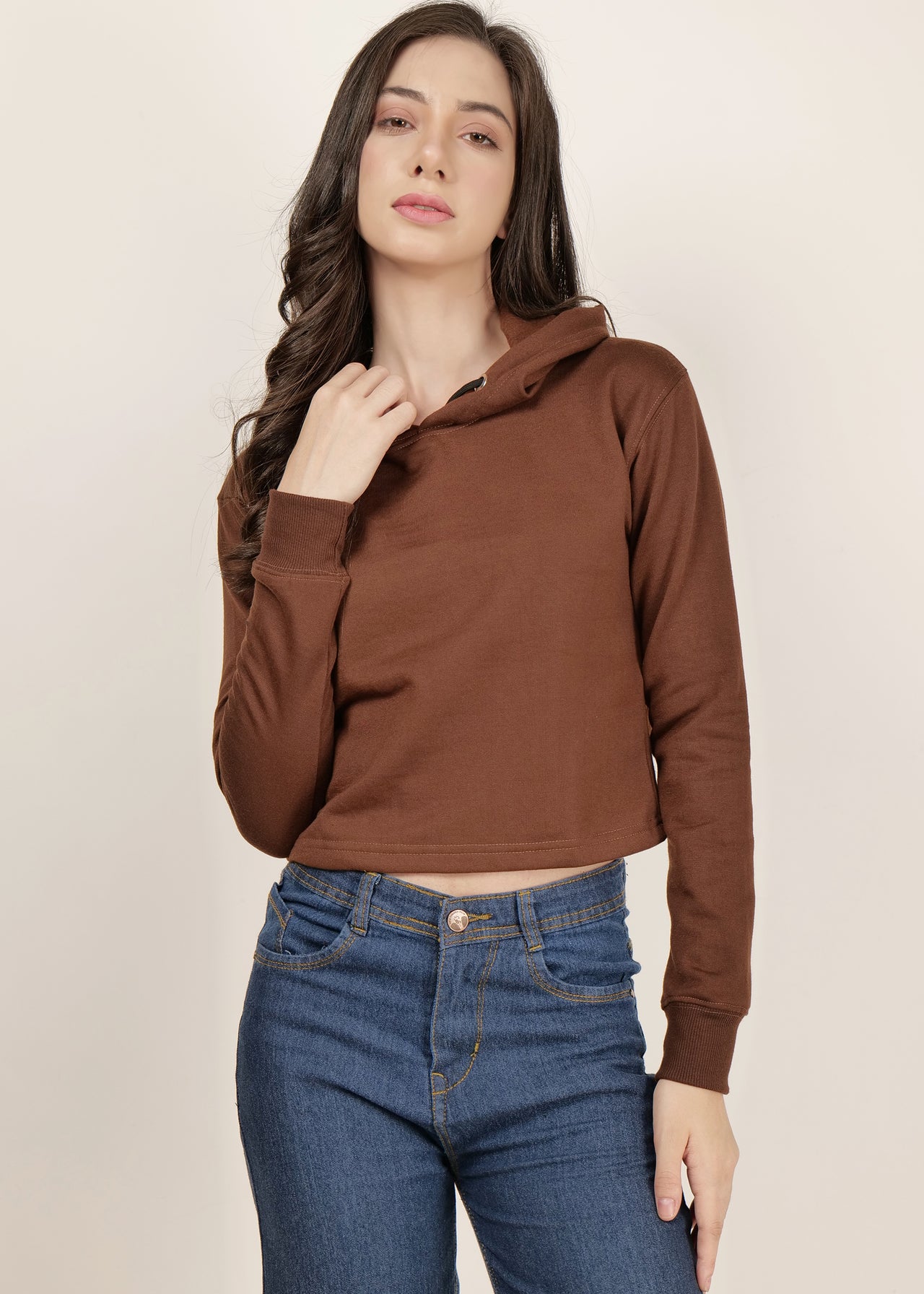 Crop Brown Hoodie | pullover for women