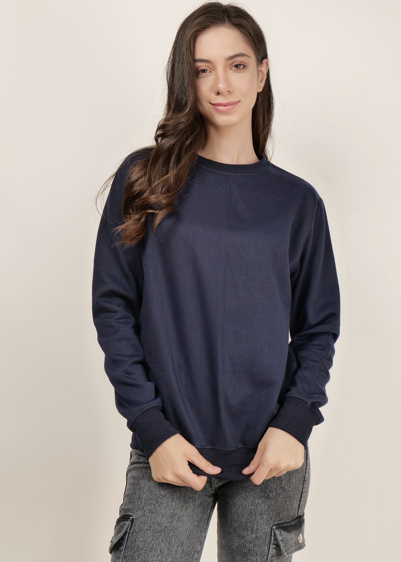 Navy Blue women's Round Neck sweatshirt | pullover for women