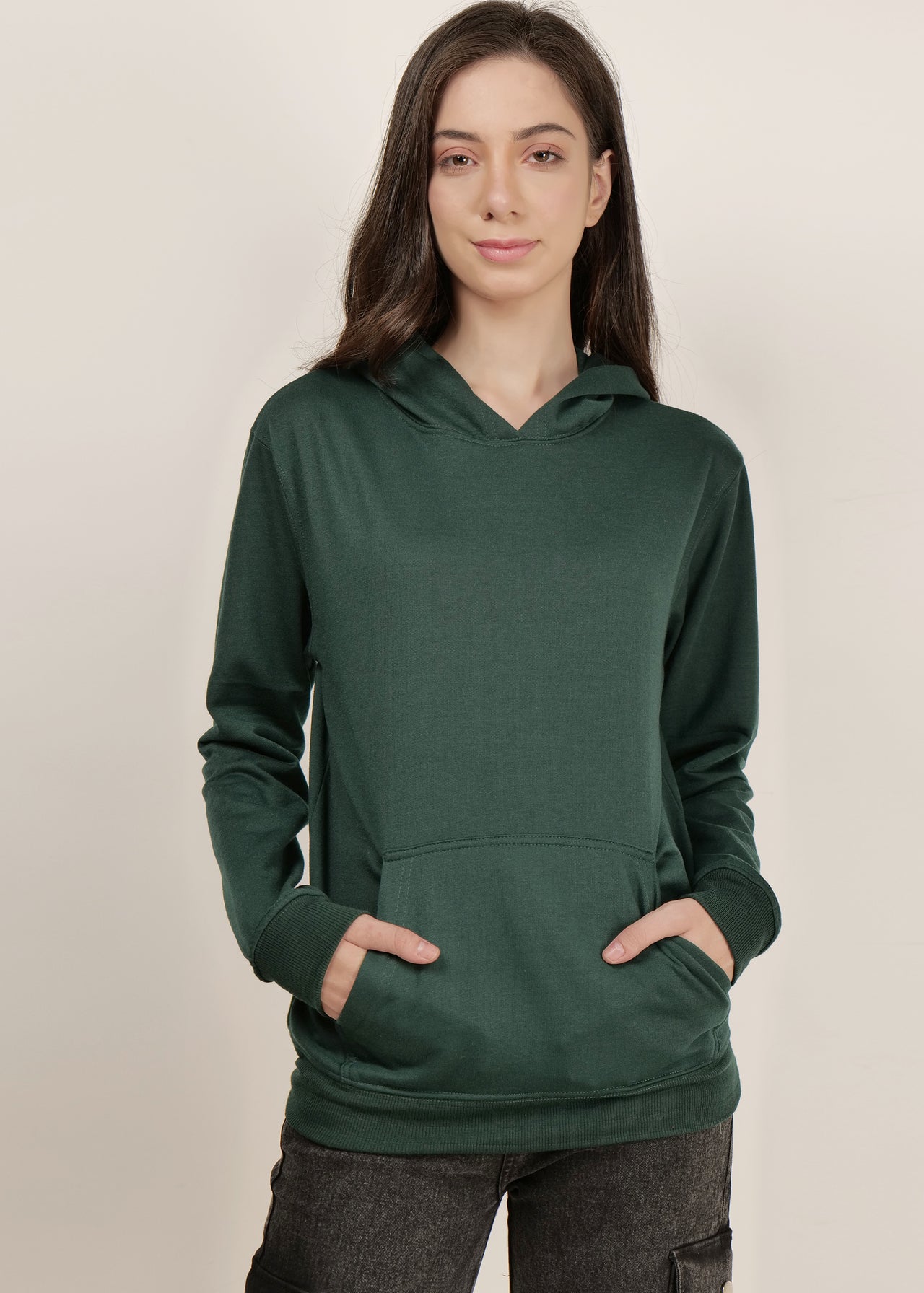 Bottle green women's hooded sweatshirt | pullover for women