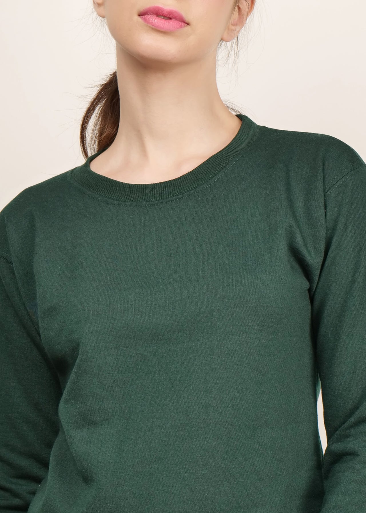 Crop Bottle Green Round Neck sweatshirt | pullover for women