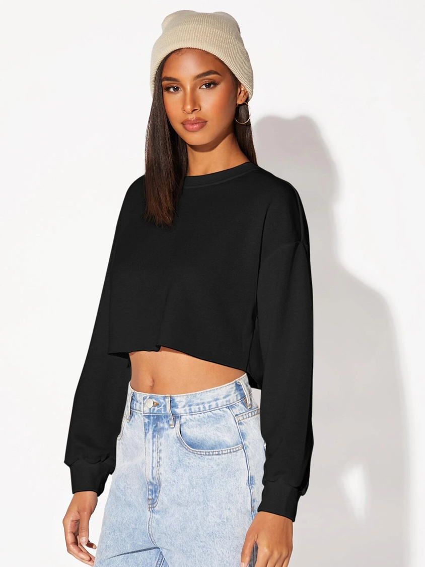 women's drop shoulder-crop black sweatshirt