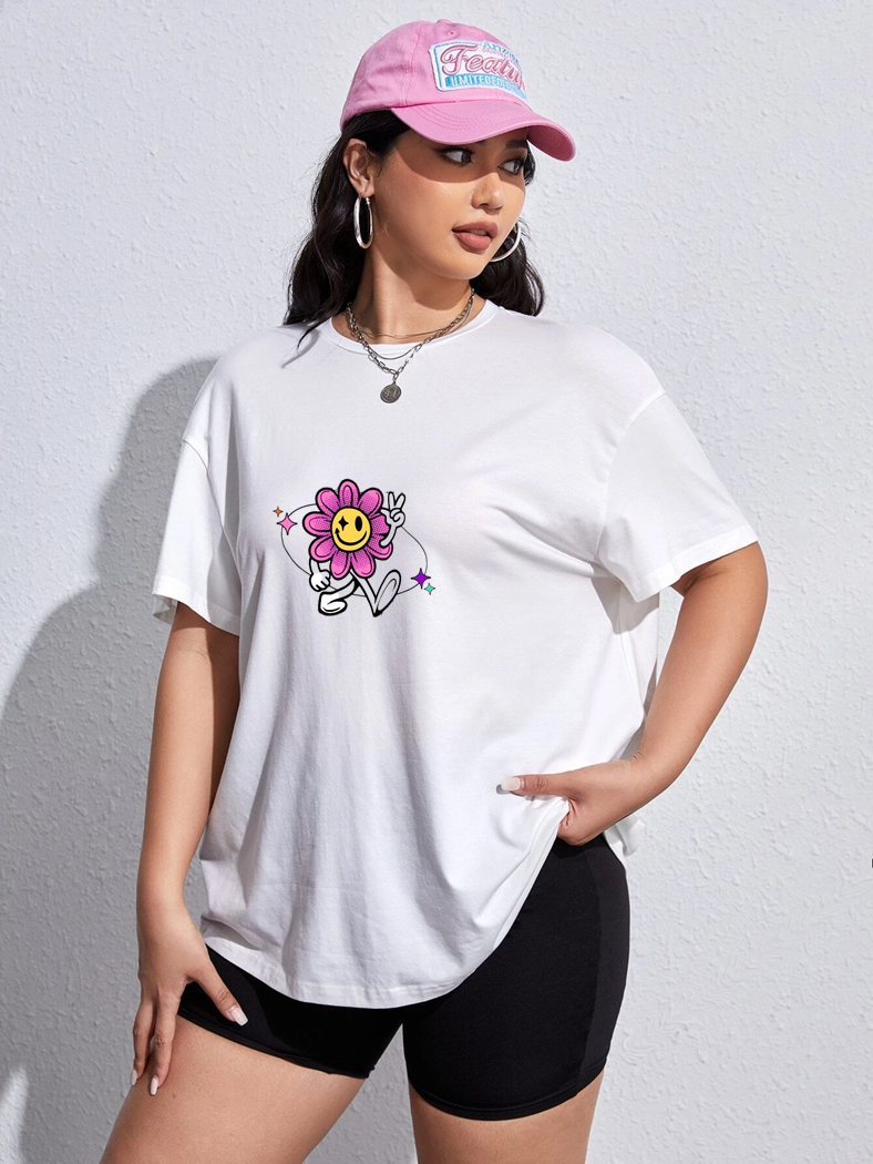 Positive vitality White Baggy fit oversized dropshoulder T-shirt