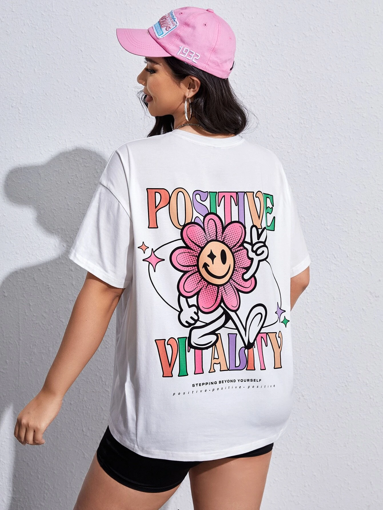 Positive vitality White Baggy fit oversized dropshoulder T-shirt