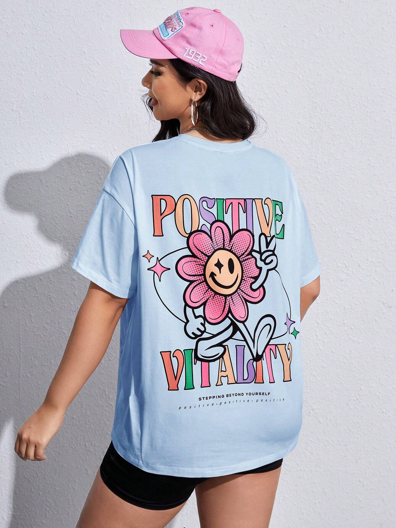 Positive vitality Sky Blue Baggy fit oversized dropshoulder T-shirt