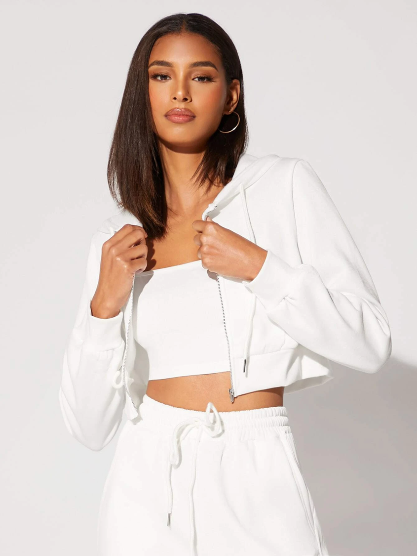 Women's 2 Piece snowy white crop zipper and joggers co-ord set