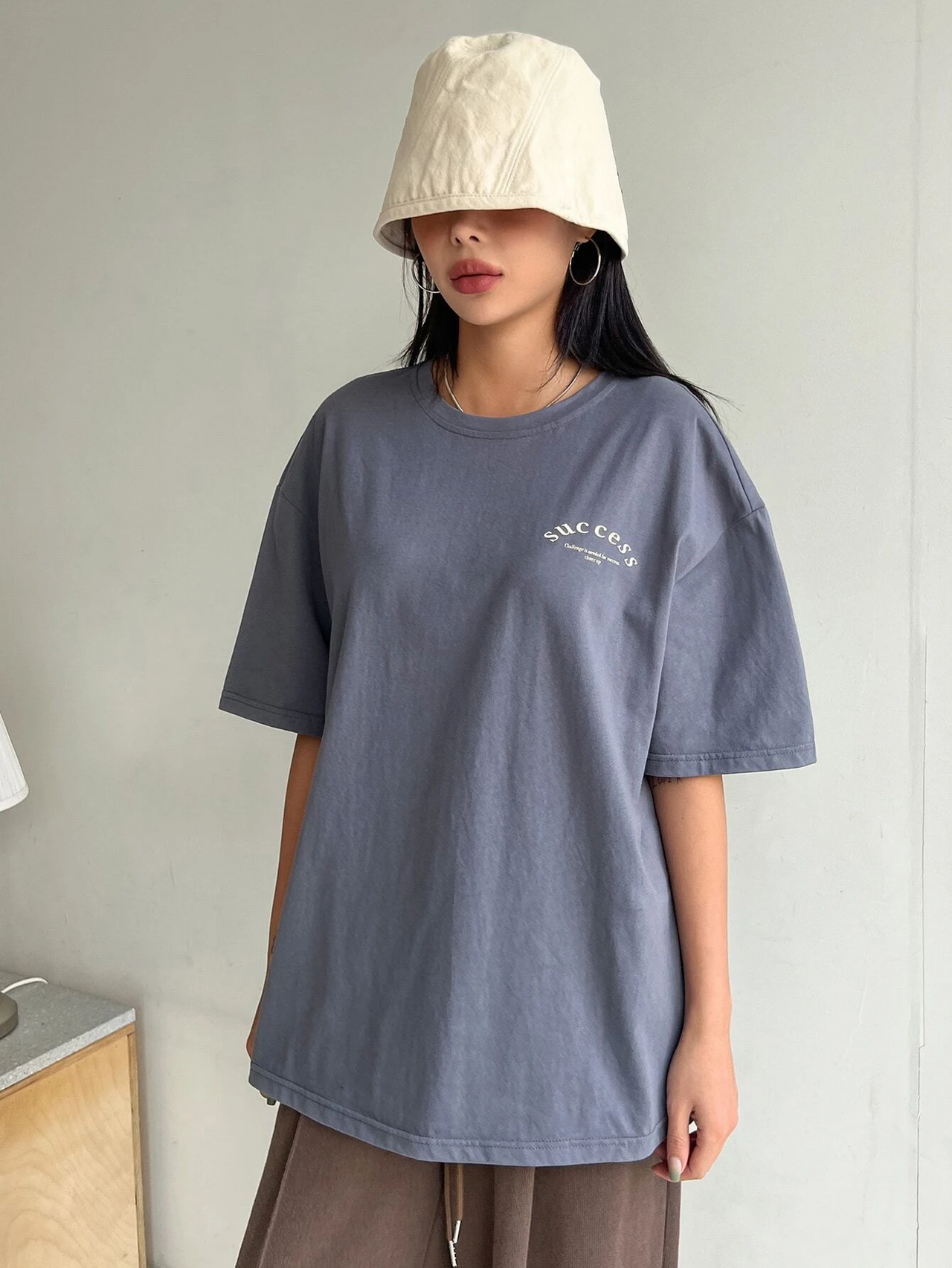 Success Cheer UP Grey baggy fit women's Oversized Dropshoulder T-shirt