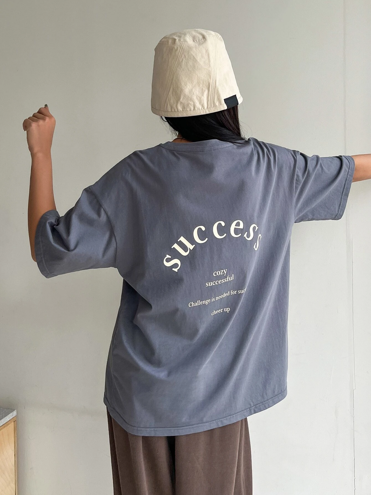 Success Cheer UP Grey baggy fit women's Oversized Dropshoulder T-shirt