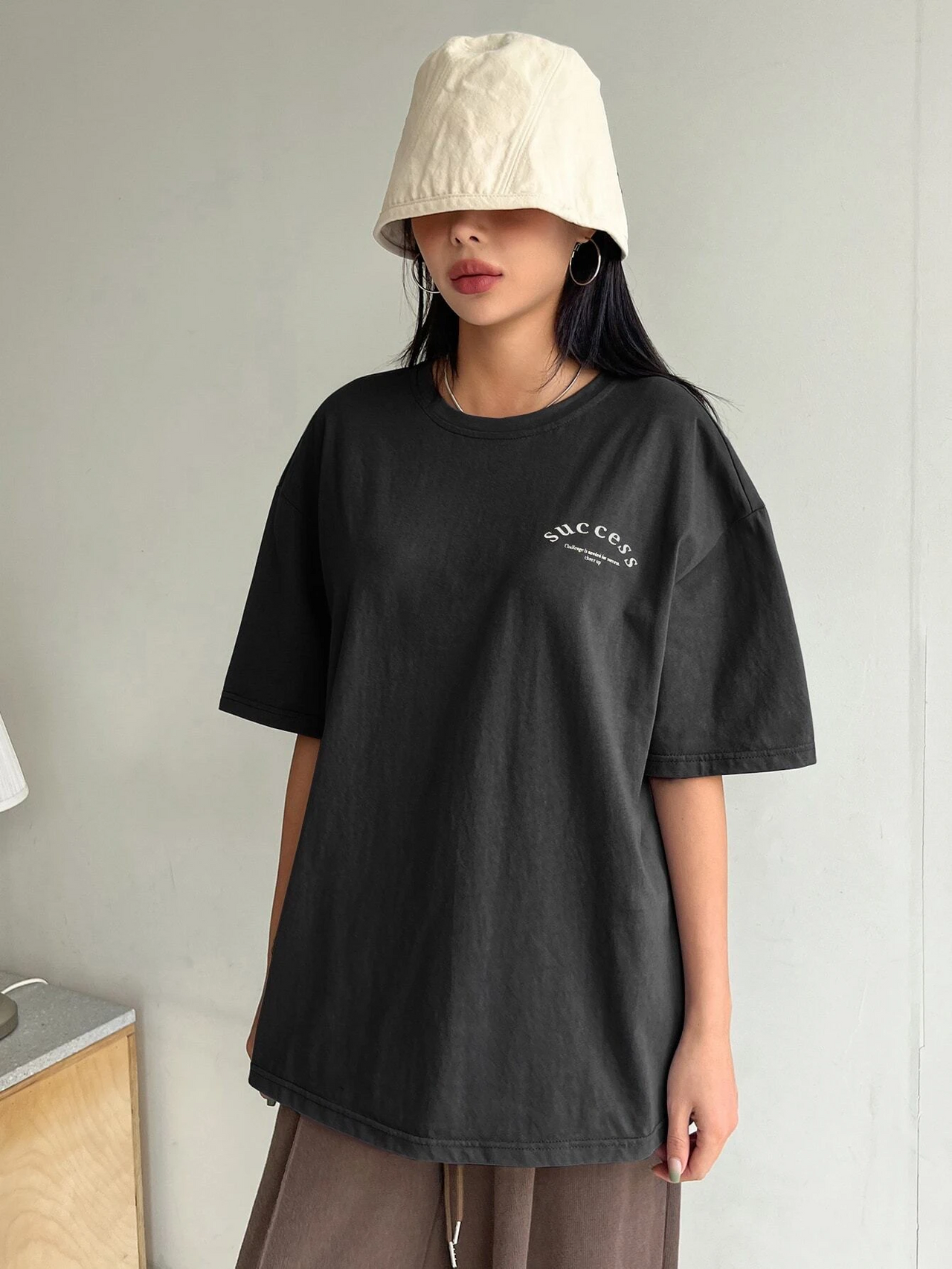 Success Cheer UP Blackbaggy fit women's Oversized Dropshoulder T-shirt