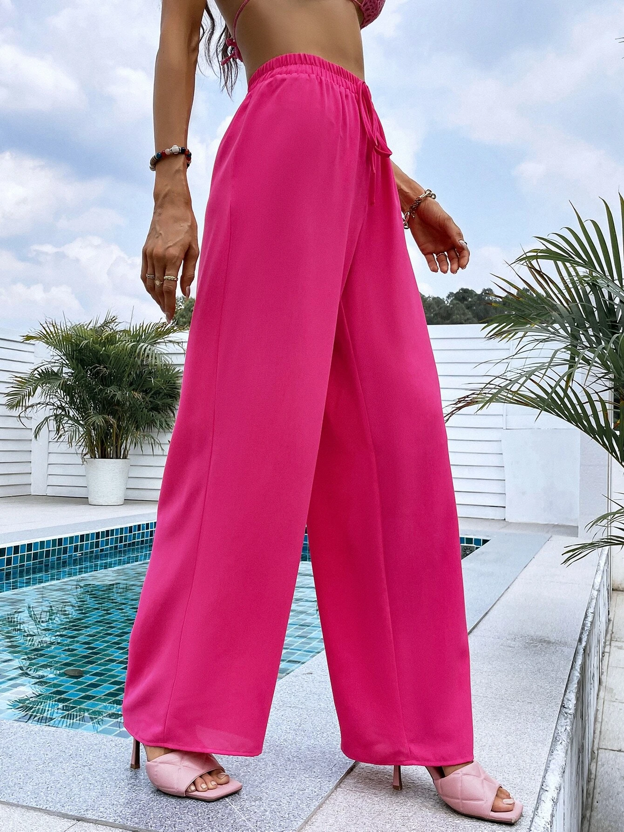 Hot Pink Straight Broad Pants | wide leg pants