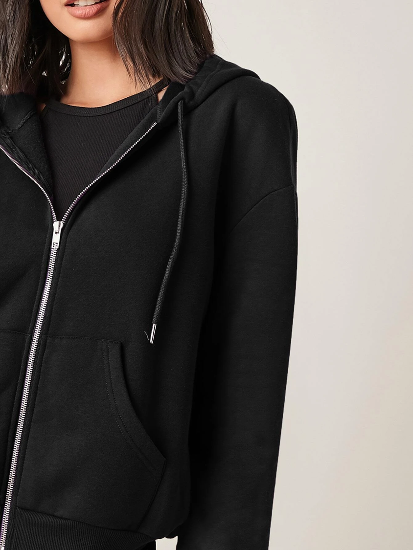 Jet Black zipper hoodie for women