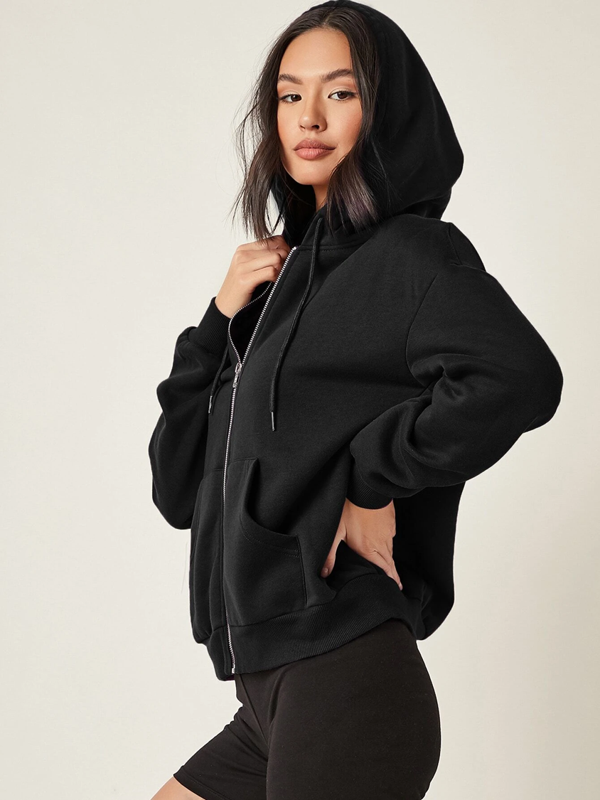 Jet Black zipper hoodie for women