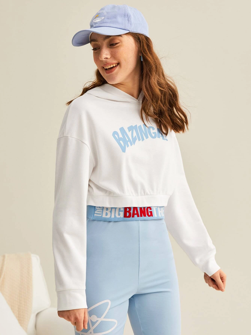 Bazinga Women's white crop hoodie