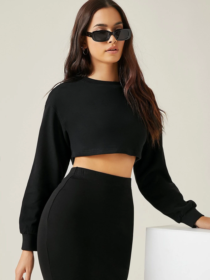 dark dew women's black crop sweatshirt