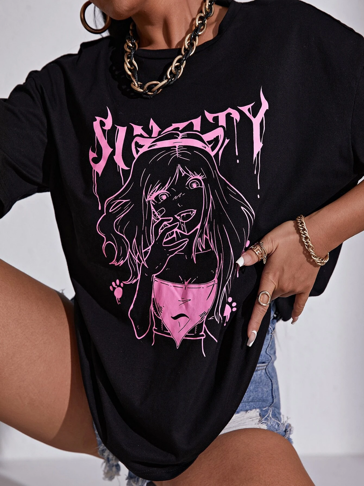 Sin city baggy black drop shoulder T-shirt graphic print