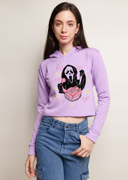 Crop Lavender Hoodie ghost call print | pullover sweatshirt