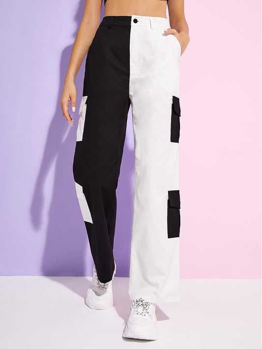 Uber pants Black and white cargo Style ColourBlock