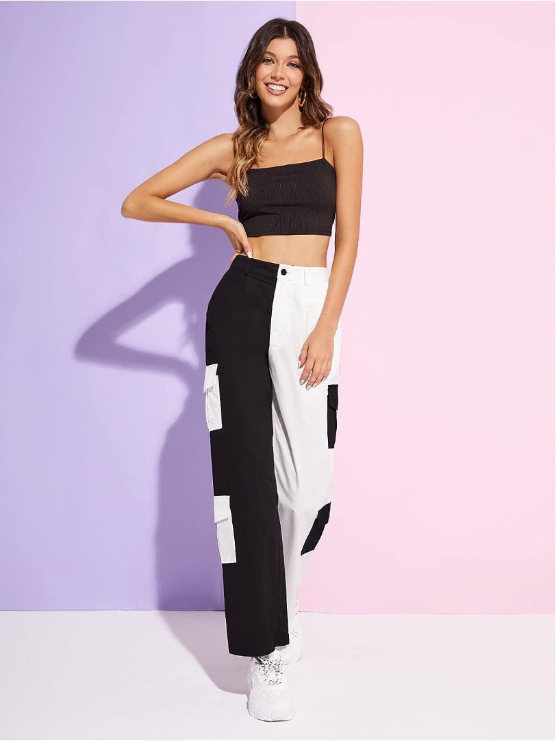 Uber pants Black and white cargo Style ColourBlock