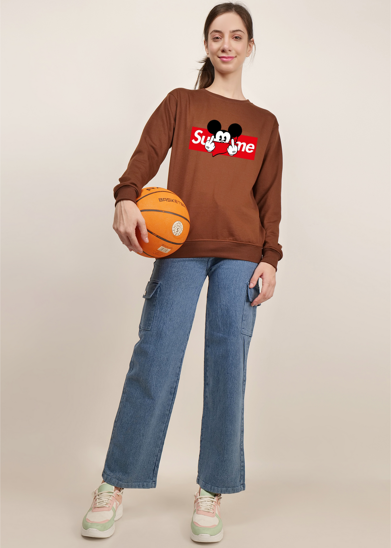 Sup-Me brown round neck sweatshirt | Pullover