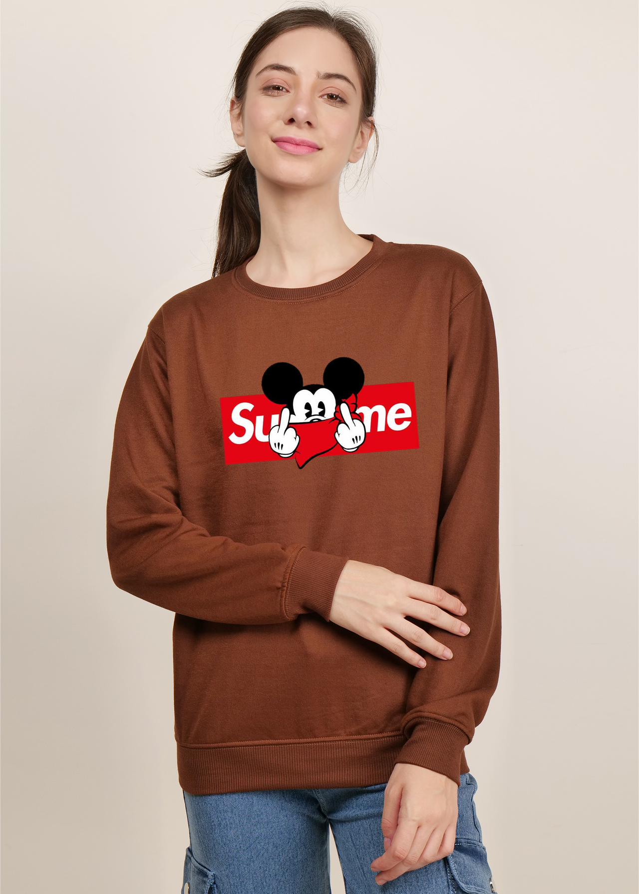 Sup-Me brown round neck sweatshirt | Pullover