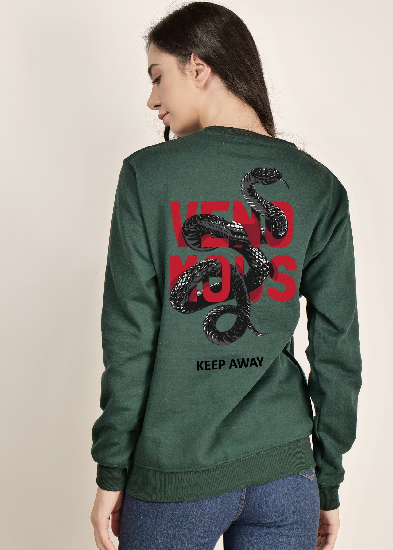 Green women's sweatshirt venomous print | pullover for women