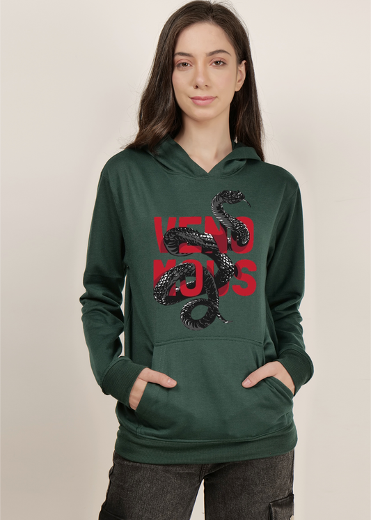 Bottle Green Women's venomous printed hoodie | Pullover