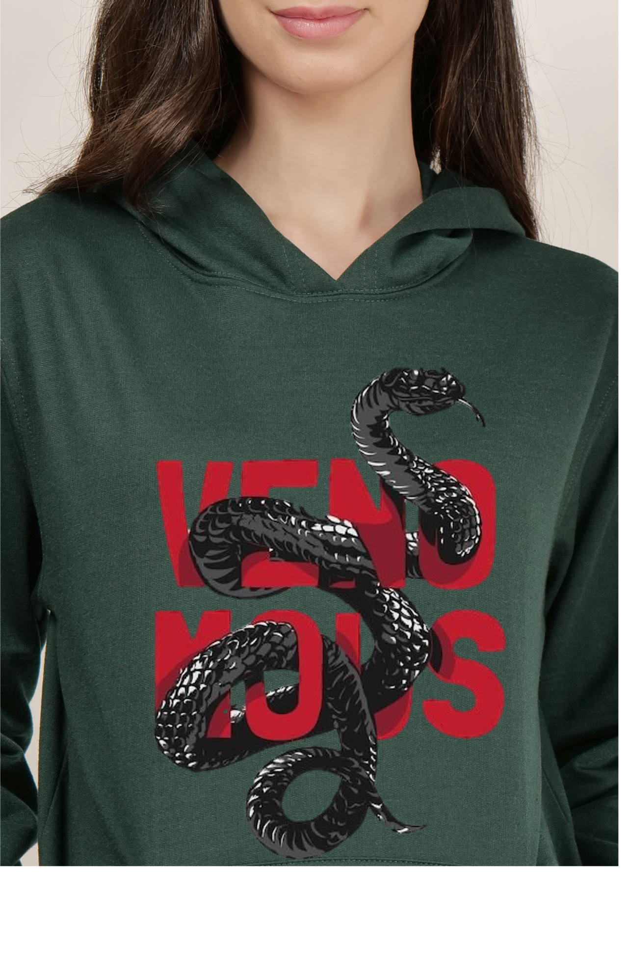 Bottle Green Women's venomous printed hoodie | Pullover