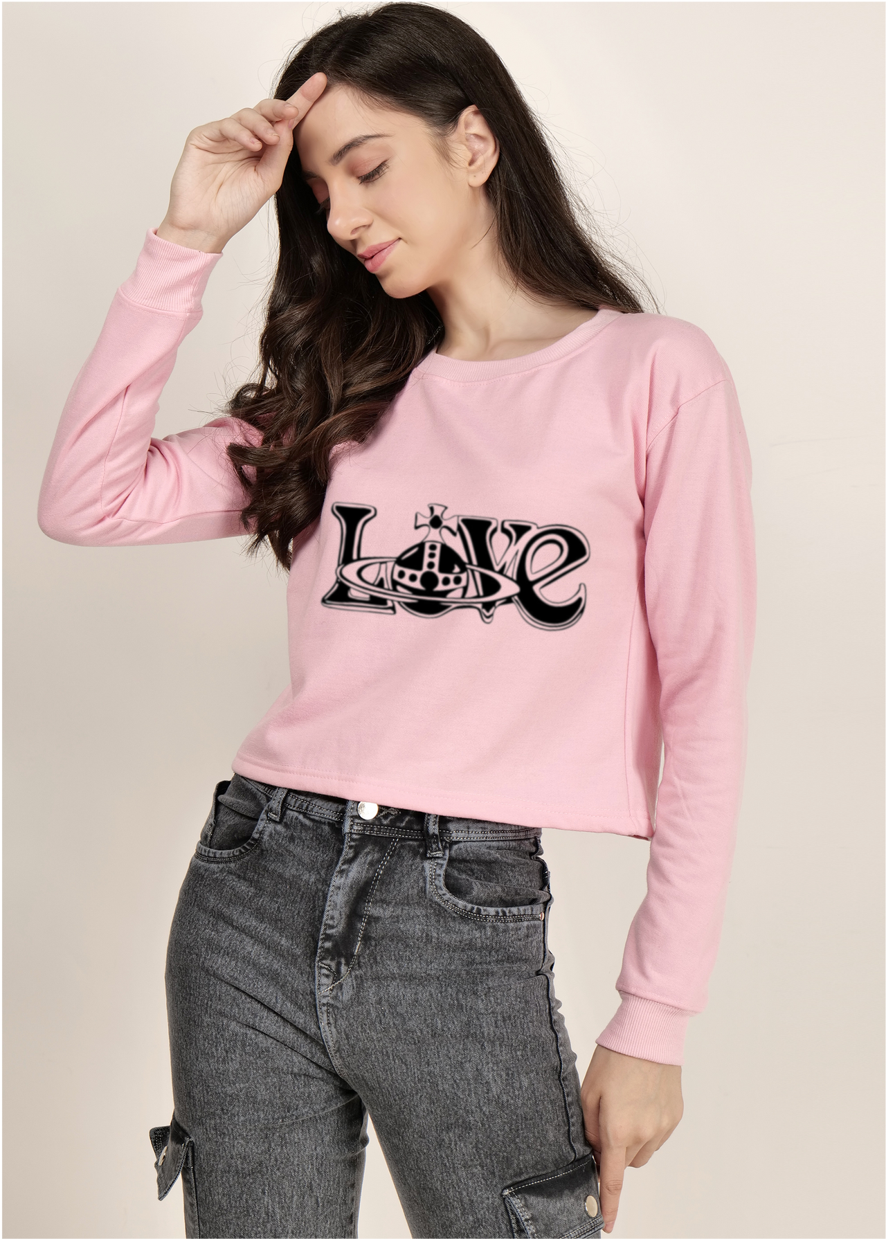 Crop Pink Y2k Love Printed sweatshirt | pullover for women