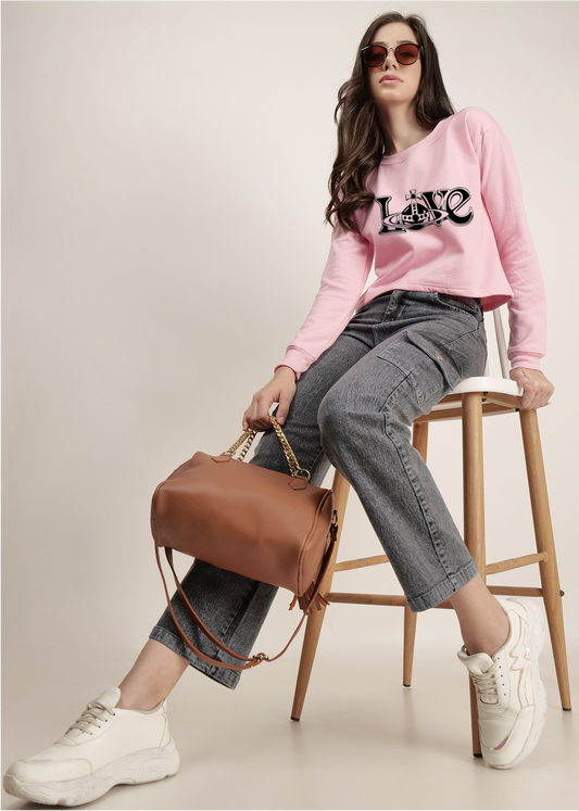 Crop Pink Y2k Love Printed sweatshirt | pullover for women