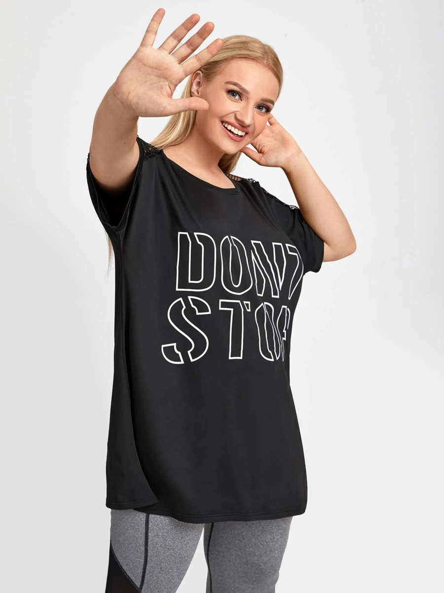 Plus Letter Graphic Sports Top Don't Stop