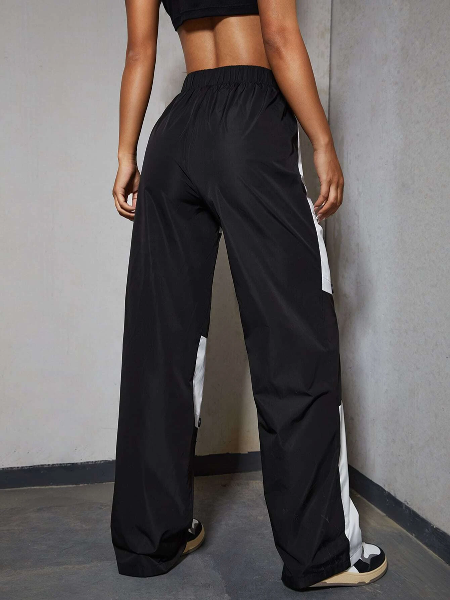 Letter Graphic Button Front Colourblock Trousers