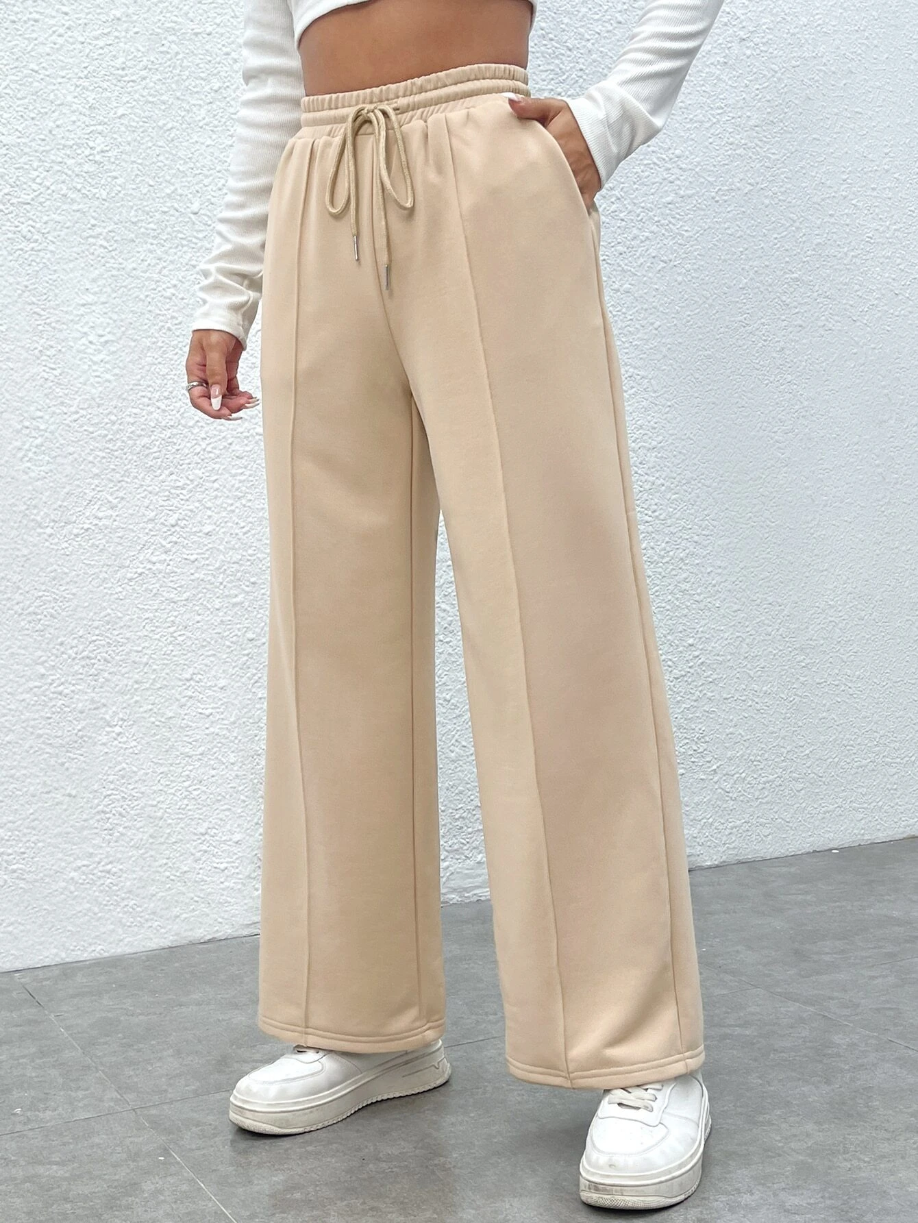 Pleated Cream Colour Broad Pants