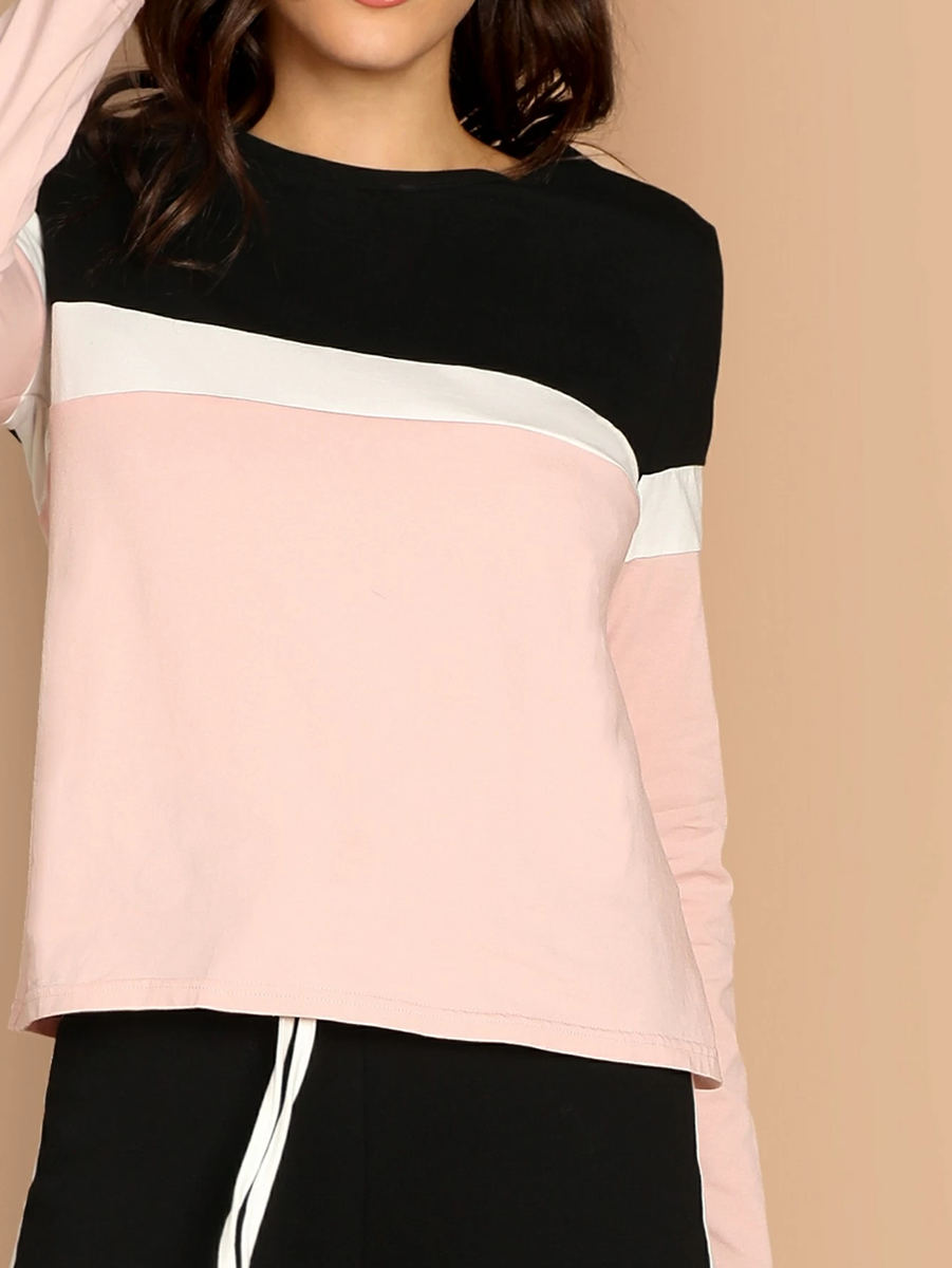 Colour Block Sweatshirt Top & Trousers Set