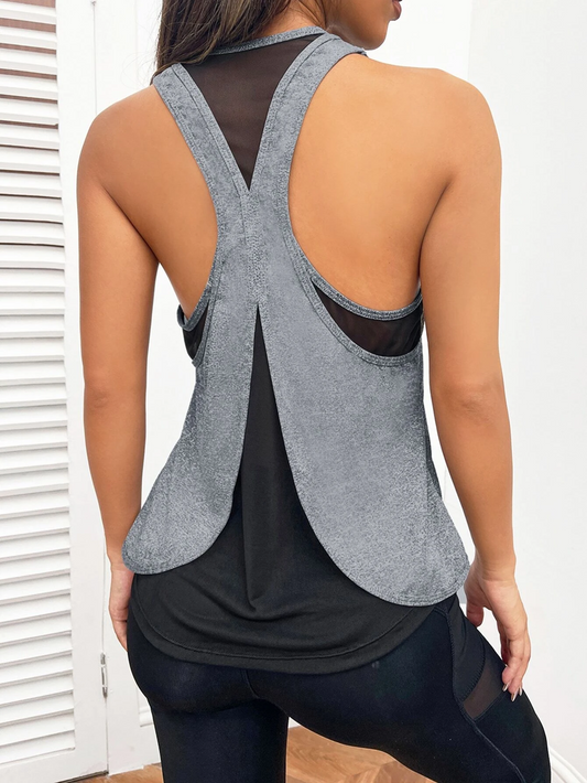 Cross Back Grey Mesh Gym Top