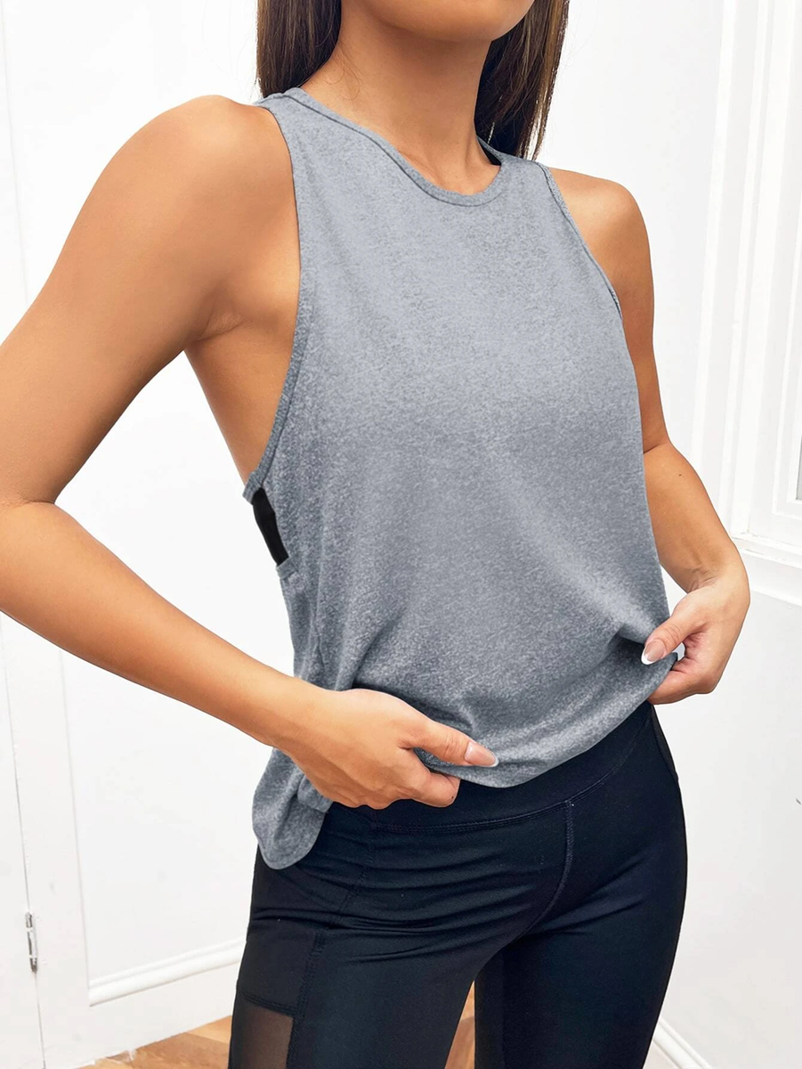 Cross Back Grey Mesh Gym Top