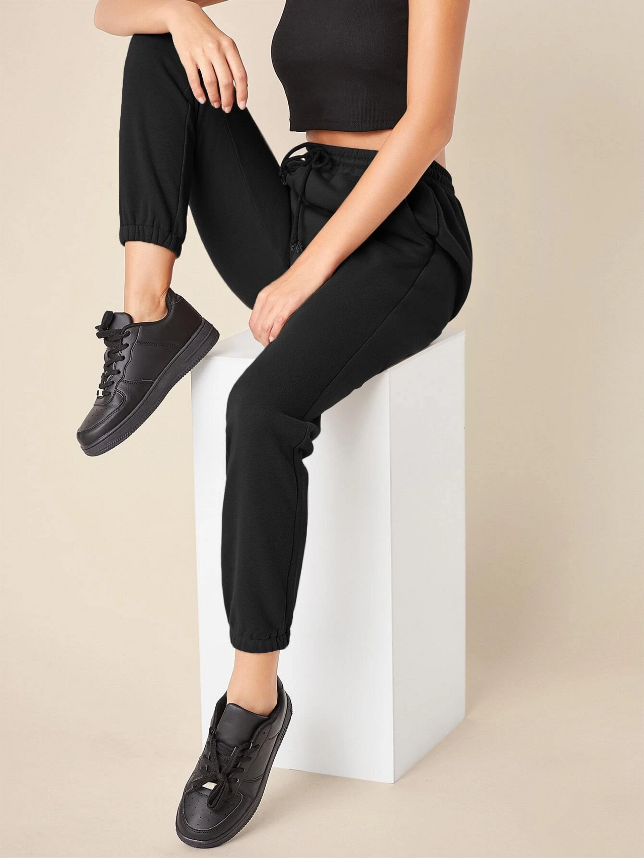 Women Regular Fit Black Cotton Trousers