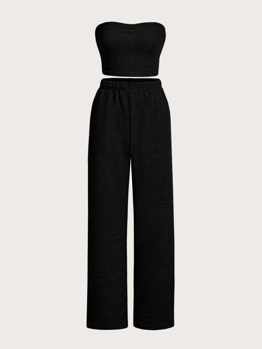 Black Broad Pant And Crop Top