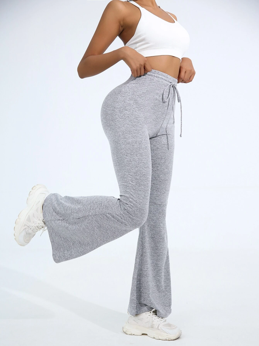 Light Grey Flare Yoga Pants With drawstring