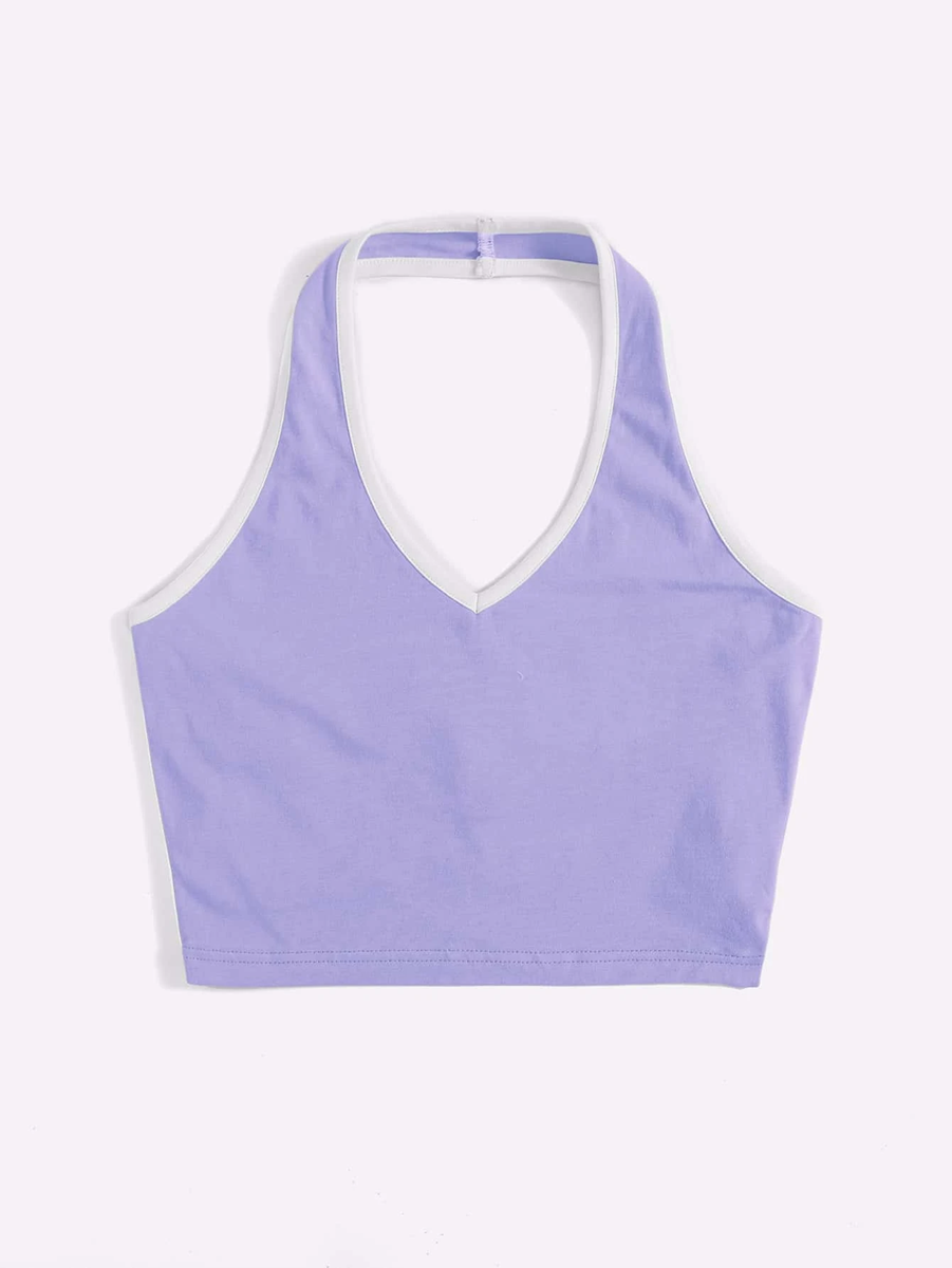 Contrast Binding Crop Halter Top