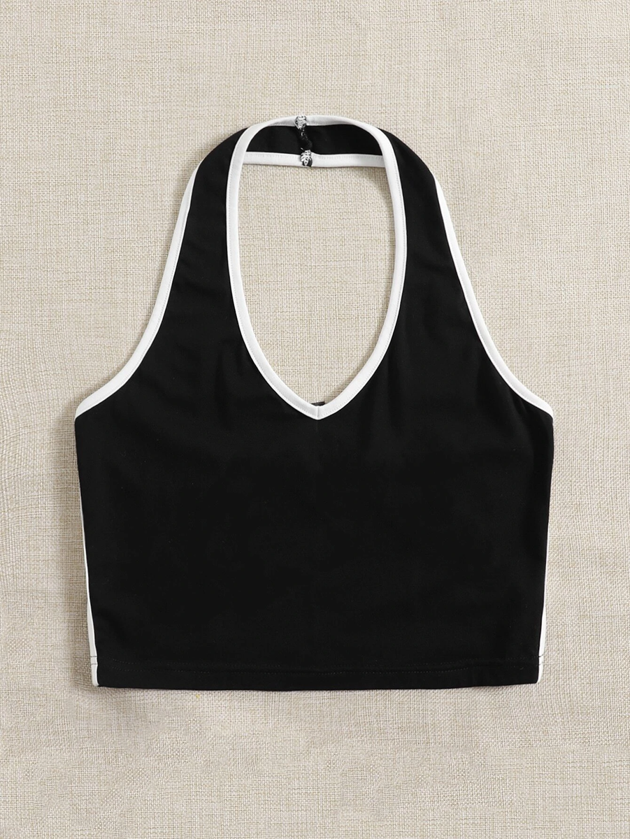 Contrast Binding Crop Halter Top