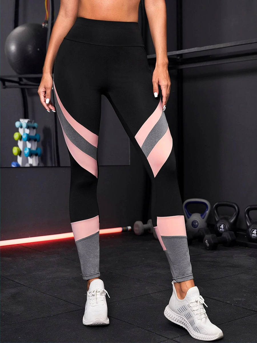 Black tights with grey and pink flex panels