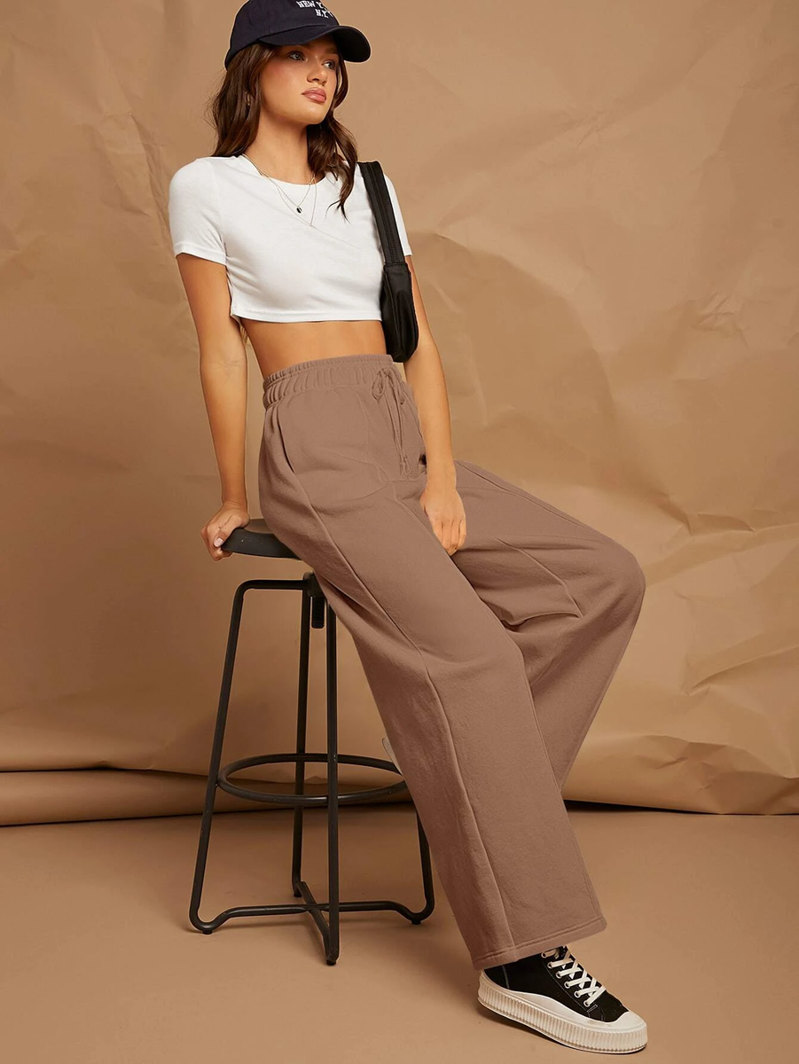 mocha brown broad flare pants for athleisure