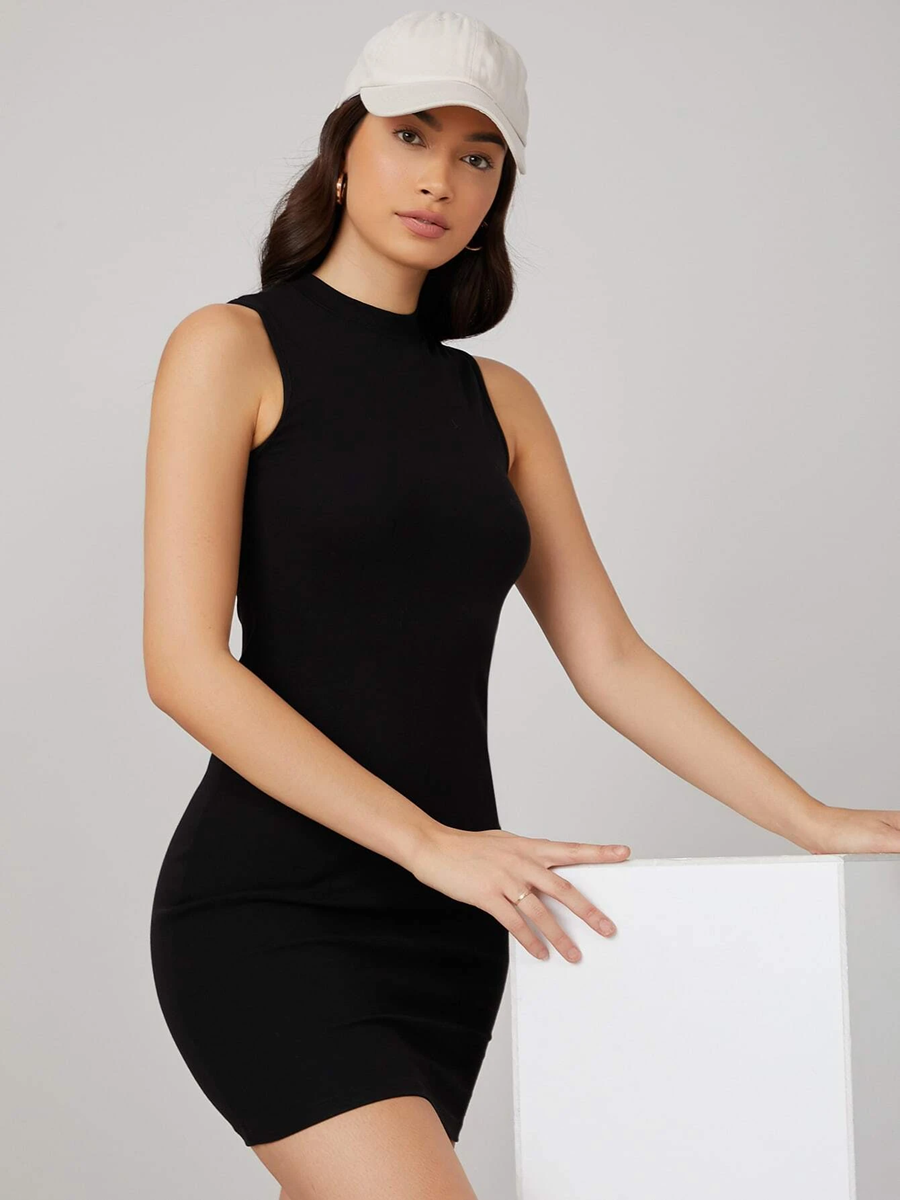 Summers love Mock Neck Black Bodycon Tank Dress | Tennis Dress