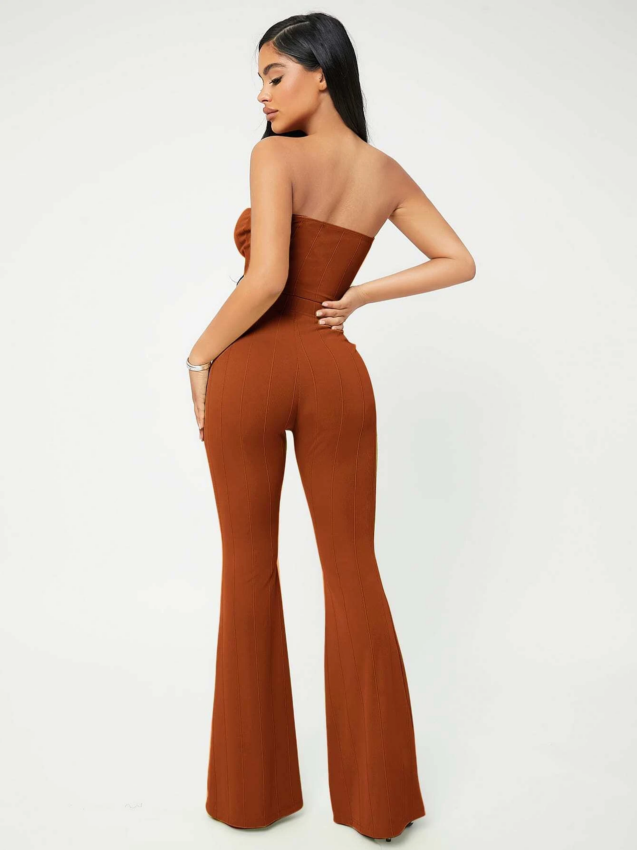 Brown Broad Pants And Crop Top