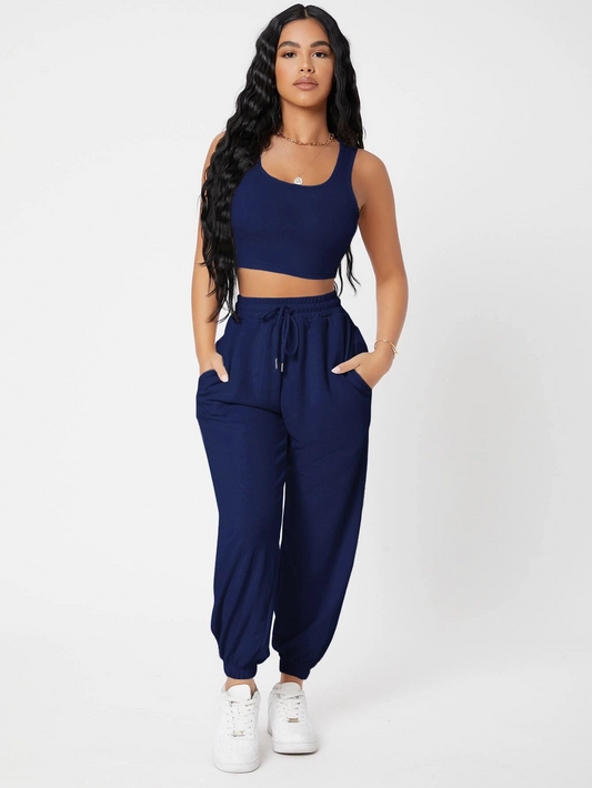 Navy Blue Joggers And Crop Top