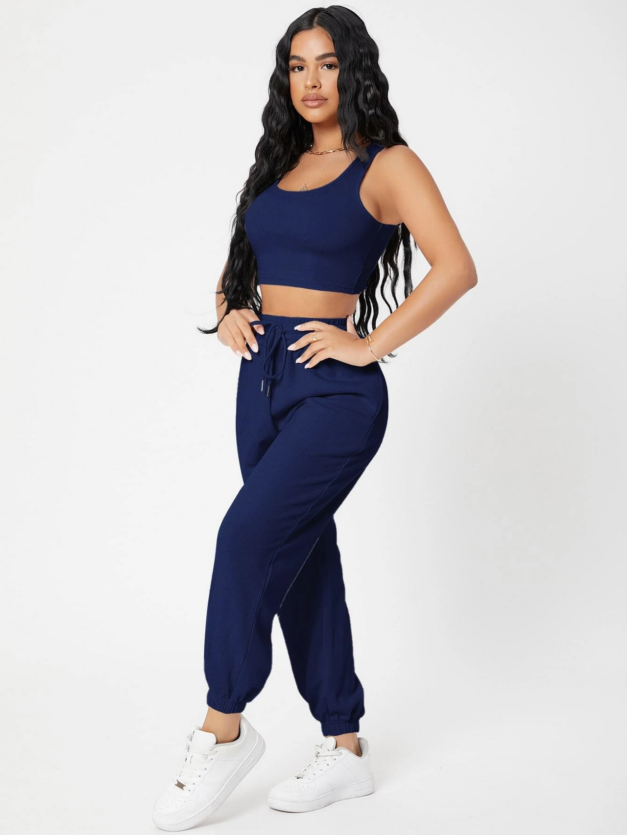 Navy Blue Joggers And Crop Top