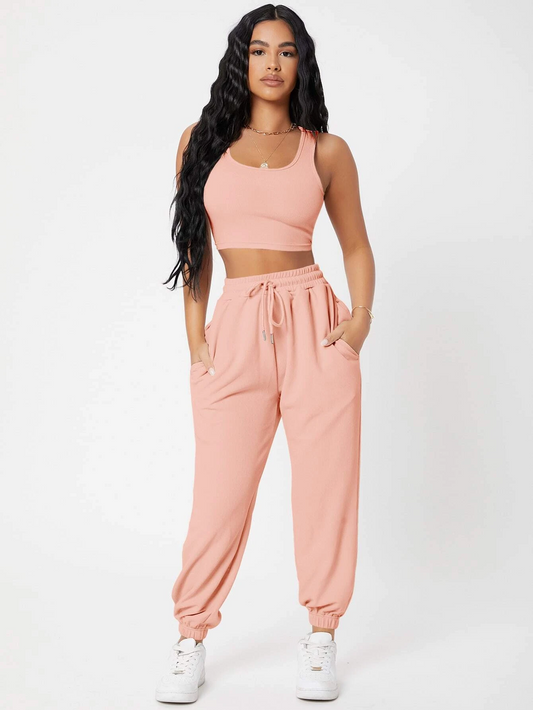 Pink Joggers And Crop Top Co-ord set