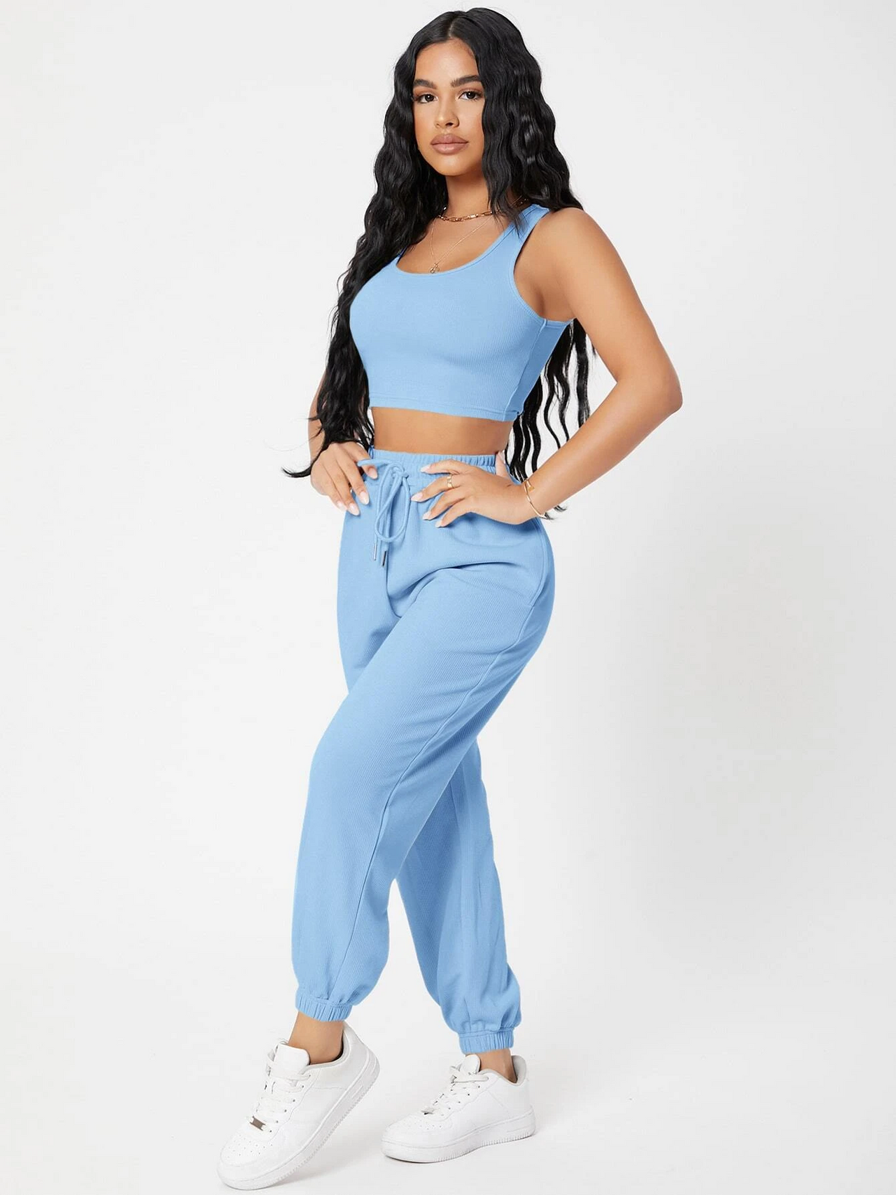 Sky Blue Joggers And Crop Top