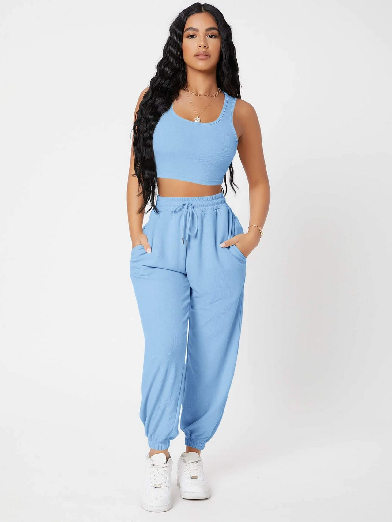 Sky Blue Joggers And Crop Top